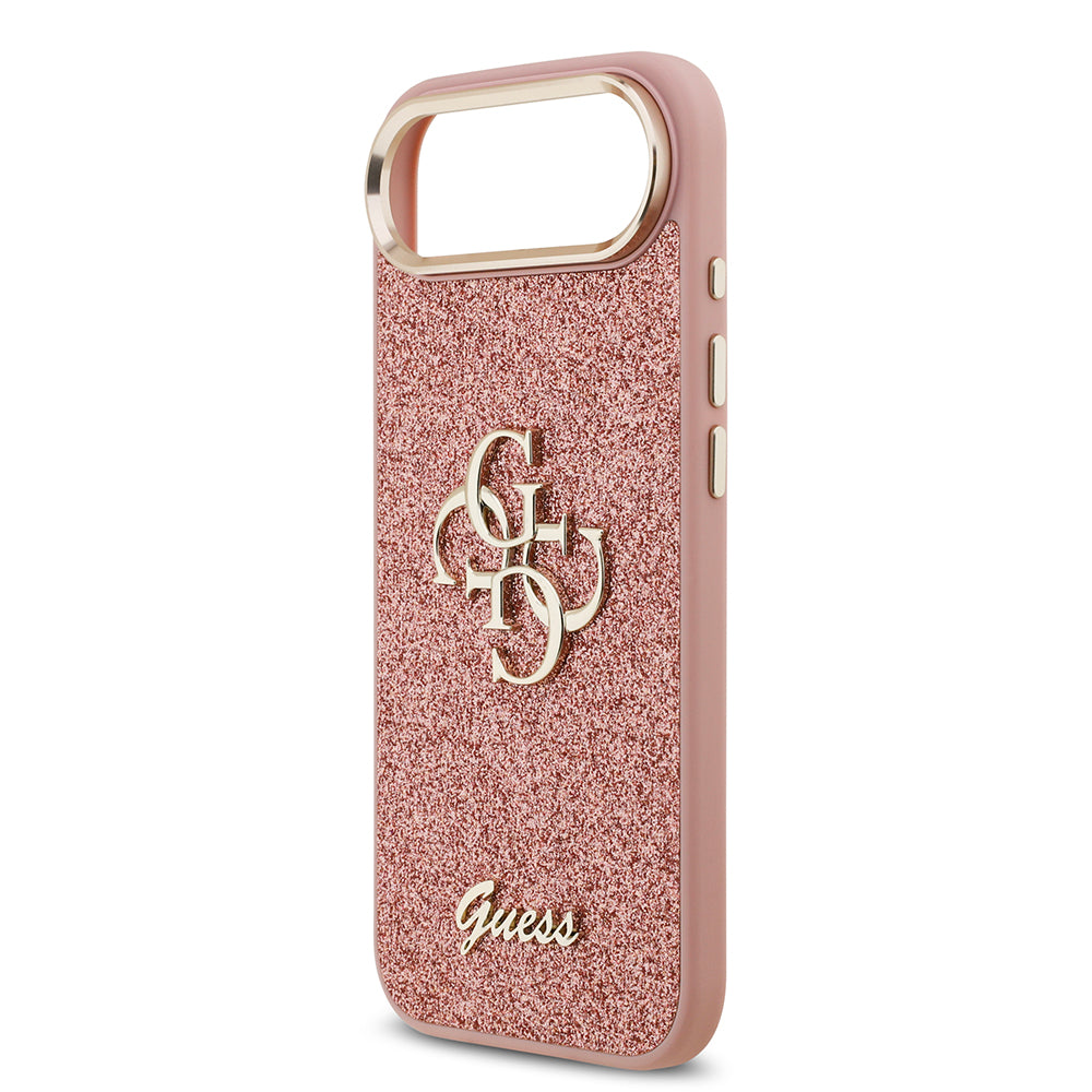 Apple iPhone 17 Air Kılıf Guess Metal Kamera Çerçeveli 4G Büyük Logolu Glitter Kapak Pembe