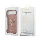 Apple iPhone 17 Air Kılıf Guess Metal Kamera Çerçeveli 4G Büyük Logolu Glitter Kapak Pembe