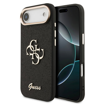 Apple iPhone 17 Air Kılıf Guess Metal Kamera Çerçeveli 4G Büyük Logolu Glitter Kapak Siyah