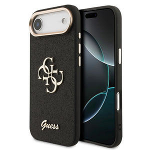 Apple iPhone 17 Air Kılıf Guess Metal Kamera Çerçeveli 4G Büyük Logolu Glitter Kapak Siyah