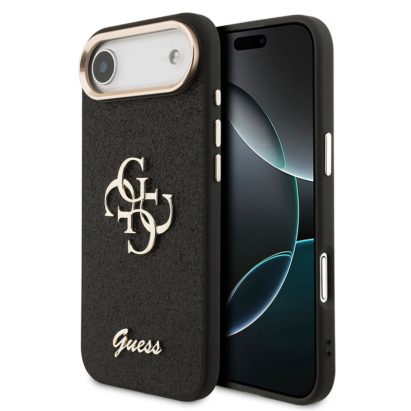 Apple iPhone 17 Air Kılıf Guess Metal Kamera Çerçeveli 4G Büyük Logolu Glitter Kapak Siyah