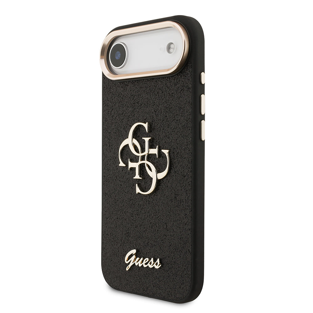 Apple iPhone 17 Air Kılıf Guess Metal Kamera Çerçeveli 4G Büyük Logolu Glitter Kapak Siyah