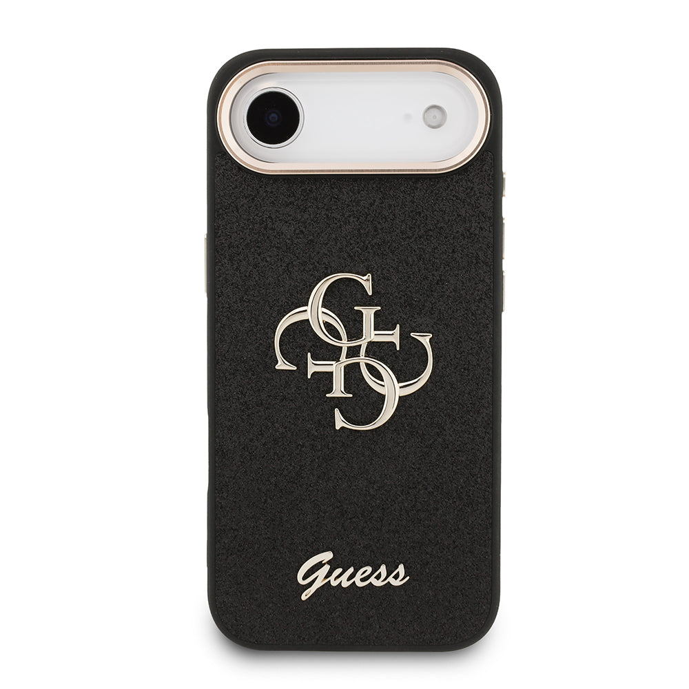 Apple iPhone 17 Air Kılıf Guess Metal Kamera Çerçeveli 4G Büyük Logolu Glitter Kapak Siyah
