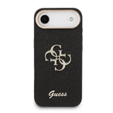Apple iPhone 17 Air Kılıf Guess Metal Kamera Çerçeveli 4G Büyük Logolu Glitter Kapak Siyah