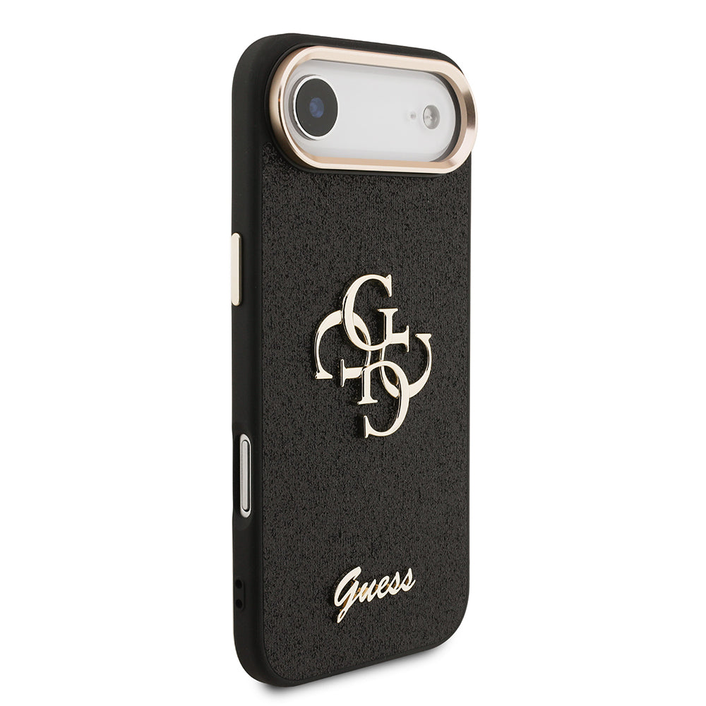 Apple iPhone 17 Air Kılıf Guess Metal Kamera Çerçeveli 4G Büyük Logolu Glitter Kapak Siyah