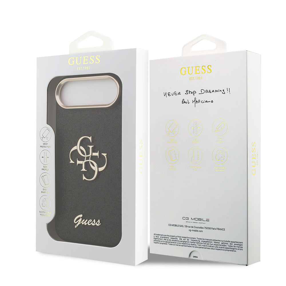 Apple iPhone 17 Air Kılıf Guess Metal Kamera Çerçeveli 4G Büyük Logolu Glitter Kapak Siyah