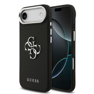 Apple iPhone 17 Air Kılıf Guess PU Deri 4G Büyük Metal Logo Dizayn Kapak Siyah