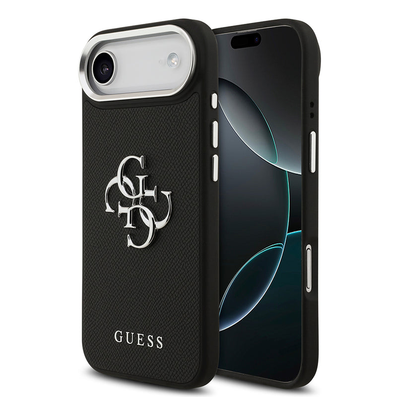 Apple iPhone 17 Air Kılıf Guess PU Deri 4G Büyük Metal Logo Dizayn Kapak Siyah