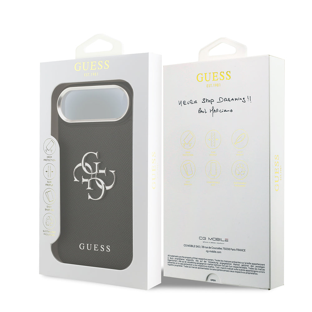 Apple iPhone 17 Air Kılıf Guess PU Deri 4G Büyük Metal Logo Dizayn Kapak Siyah