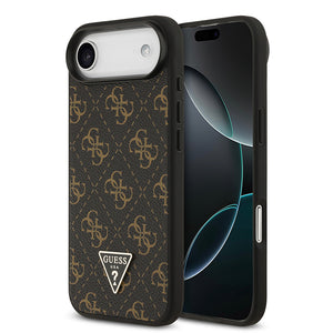 Apple iPhone 17 Air Kılıf Guess PU Deri 4G Desenli Üçgen Logolu Kapak Siyah