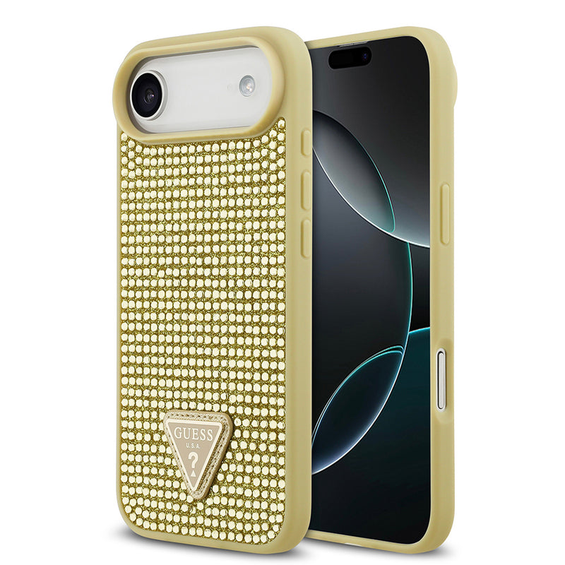 Apple iPhone 17 Air Kılıf Guess Rhinestone Taşlı Üçgen Logolu Kapak Gold