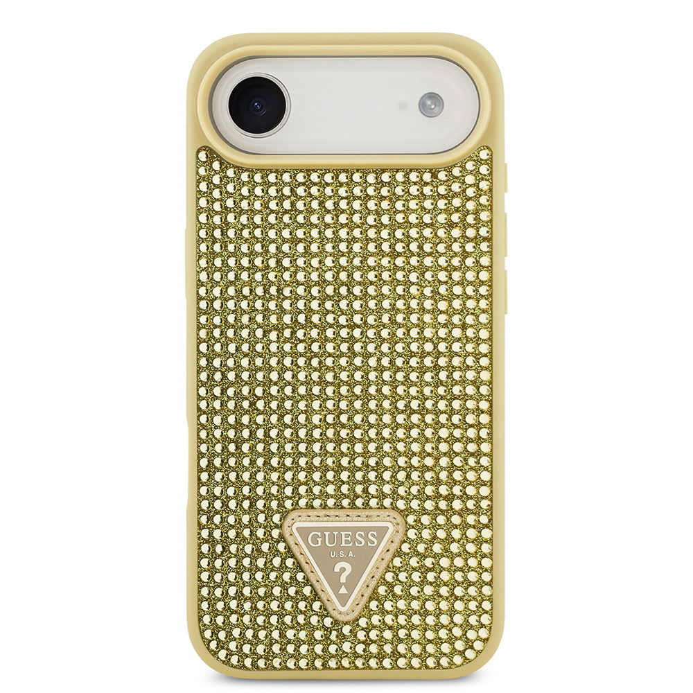 Apple iPhone 17 Air Kılıf Guess Rhinestone Taşlı Üçgen Logolu Kapak Gold