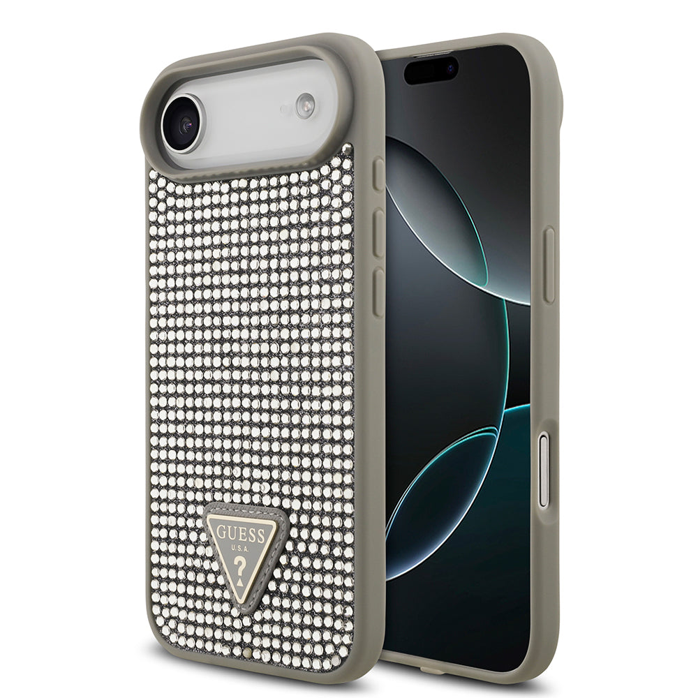 Apple iPhone 17 Air Kılıf Guess Rhinestone Taşlı Üçgen Logolu Kapak Gümüş