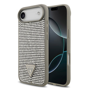 Apple iPhone 17 Air Kılıf Guess Rhinestone Taşlı Üçgen Logolu Kapak Gümüş