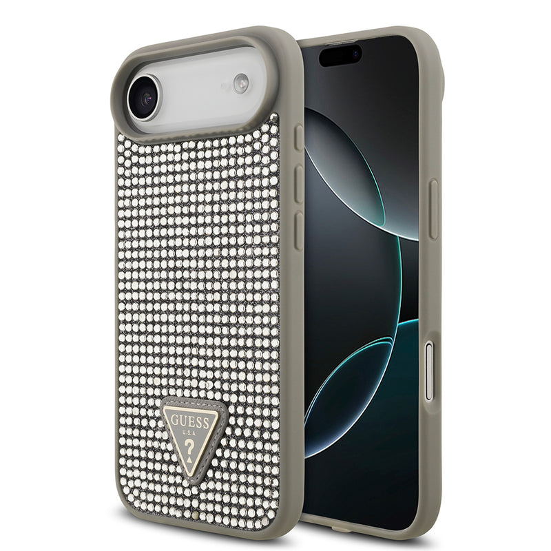 Apple iPhone 17 Air Kılıf Guess Rhinestone Taşlı Üçgen Logolu Kapak Gümüş