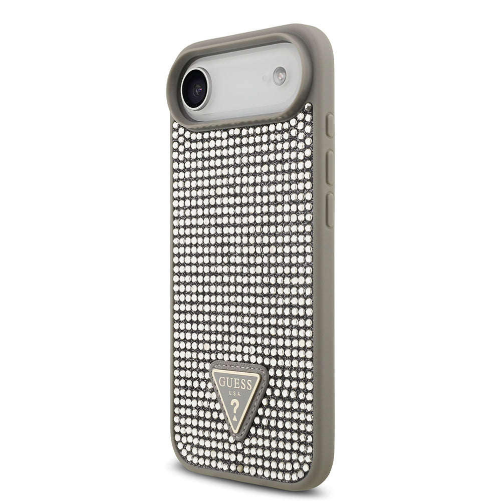 Apple iPhone 17 Air Kılıf Guess Rhinestone Taşlı Üçgen Logolu Kapak Gümüş