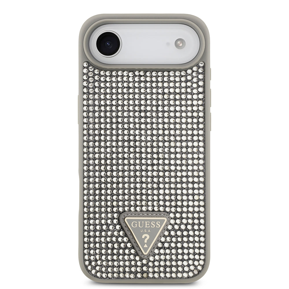 Apple iPhone 17 Air Kılıf Guess Rhinestone Taşlı Üçgen Logolu Kapak Gümüş