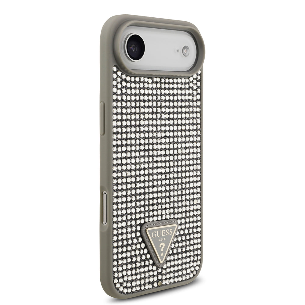 Apple iPhone 17 Air Kılıf Guess Rhinestone Taşlı Üçgen Logolu Kapak Gümüş