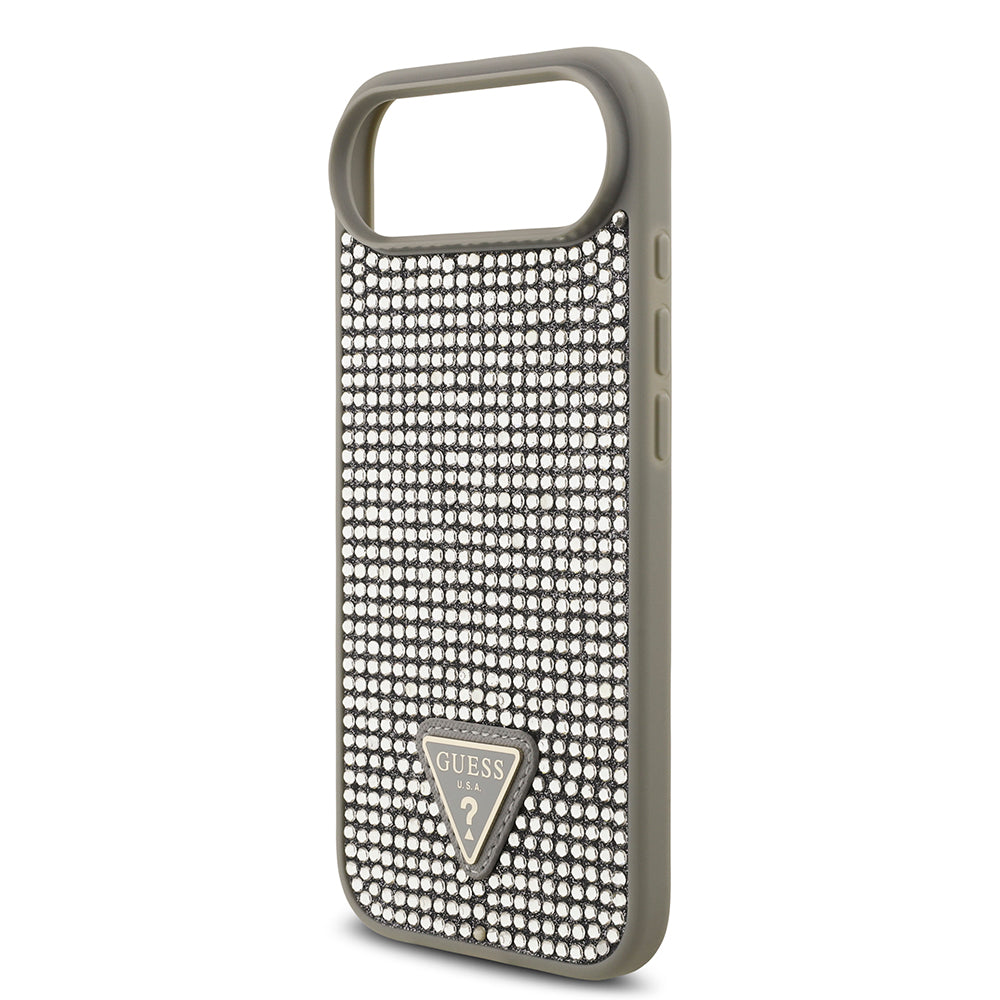 Apple iPhone 17 Air Kılıf Guess Rhinestone Taşlı Üçgen Logolu Kapak Gümüş