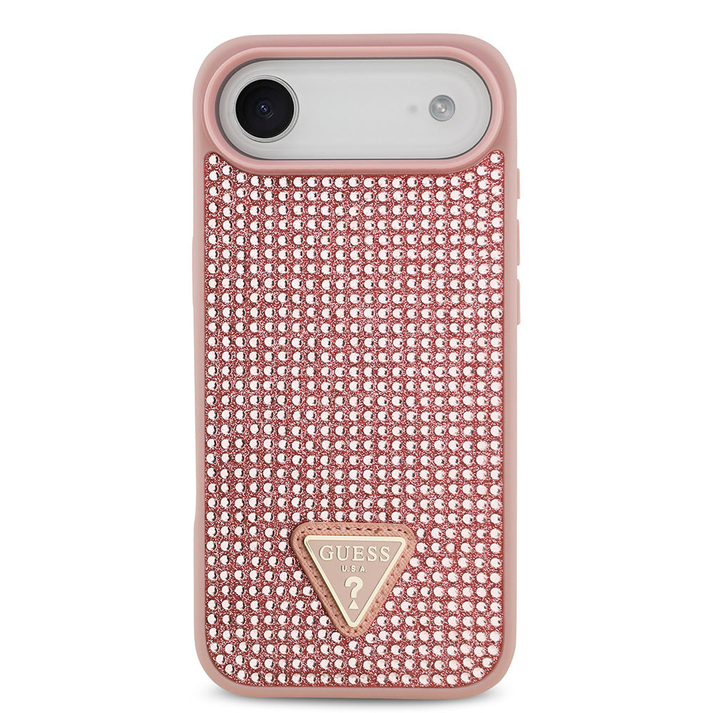 Apple iPhone 17 Air Kılıf Guess Rhinestone Taşlı Üçgen Logolu Kapak Pembe
