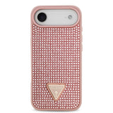 Apple iPhone 17 Air Kılıf Guess Rhinestone Taşlı Üçgen Logolu Kapak Pembe