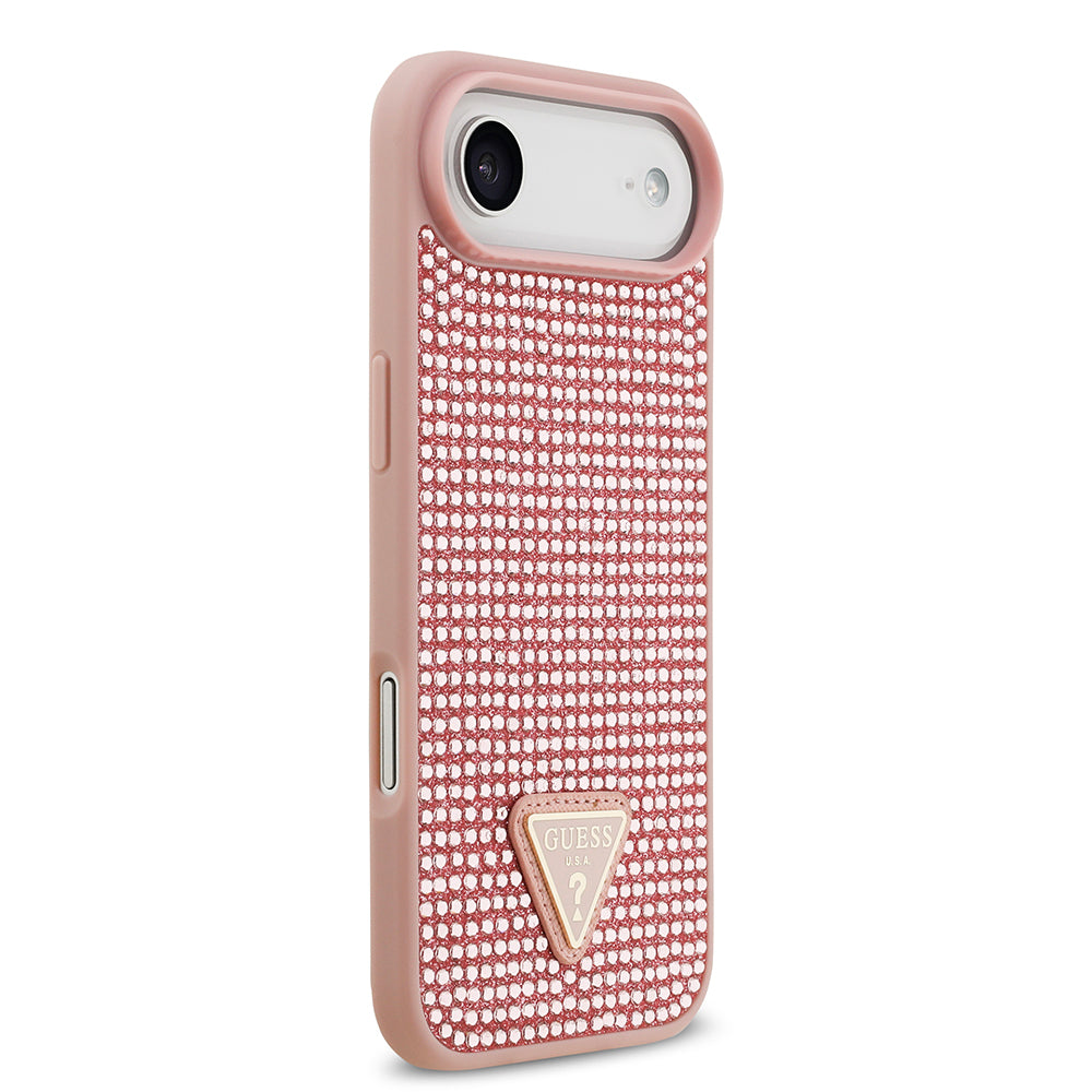 Apple iPhone 17 Air Kılıf Guess Rhinestone Taşlı Üçgen Logolu Kapak Pembe