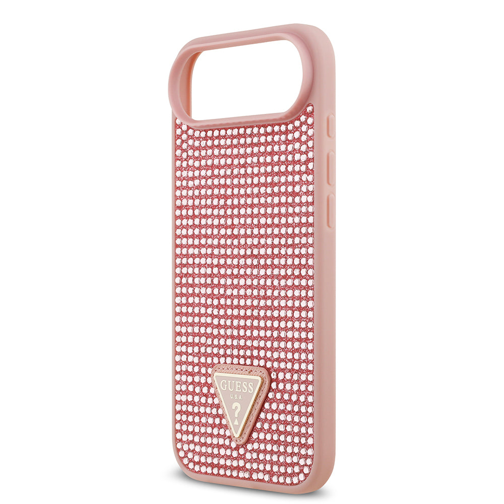 Apple iPhone 17 Air Kılıf Guess Rhinestone Taşlı Üçgen Logolu Kapak Pembe