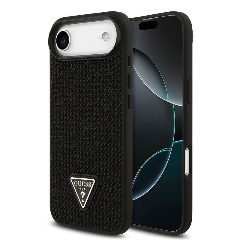 Apple iPhone 17 Air Kılıf Guess Rhinestone Taşlı Üçgen Logolu Kapak Siyah
