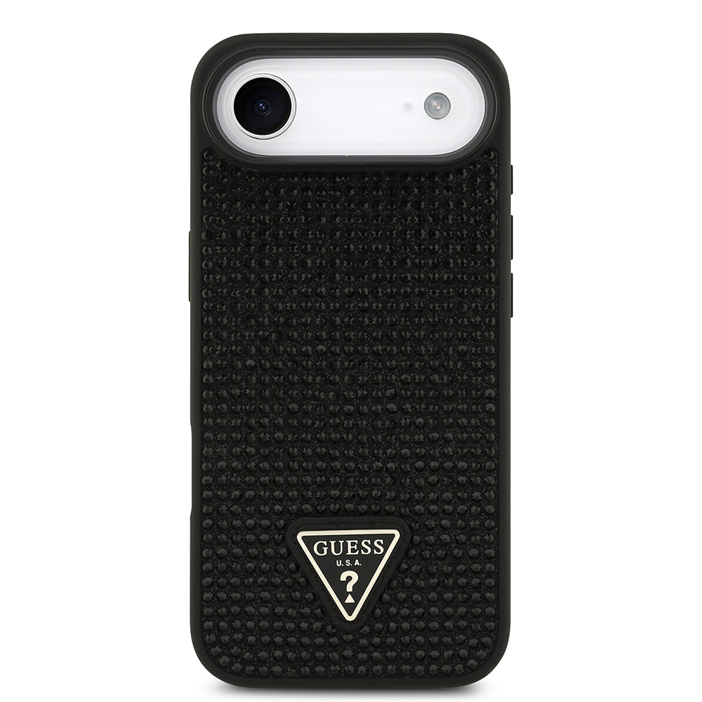 Apple iPhone 17 Air Kılıf Guess Rhinestone Taşlı Üçgen Logolu Kapak Siyah
