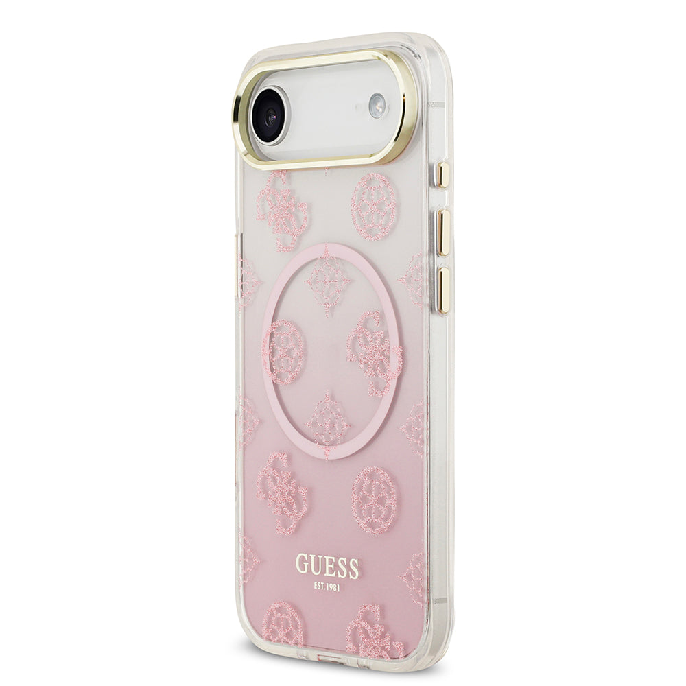 Apple iPhone 17 Air Kılıf Guess Simli Peony Desenli M-safe Şarj Özellikli Sert Silikon Kapak Pembe