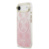Apple iPhone 17 Air Kılıf Guess Simli Peony Desenli M-safe Şarj Özellikli Sert Silikon Kapak Pembe