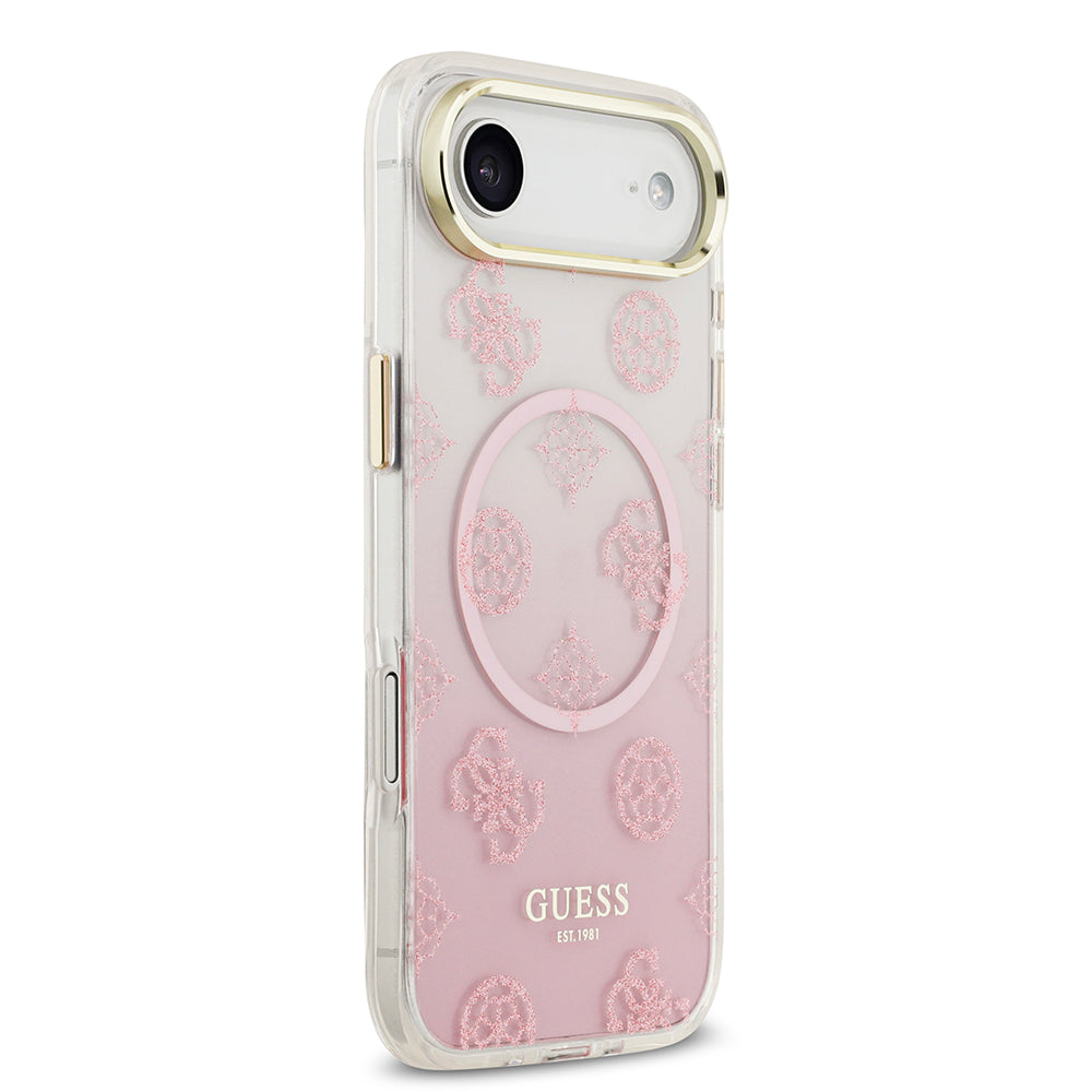 Apple iPhone 17 Air Kılıf Guess Simli Peony Desenli M-safe Şarj Özellikli Sert Silikon Kapak Pembe