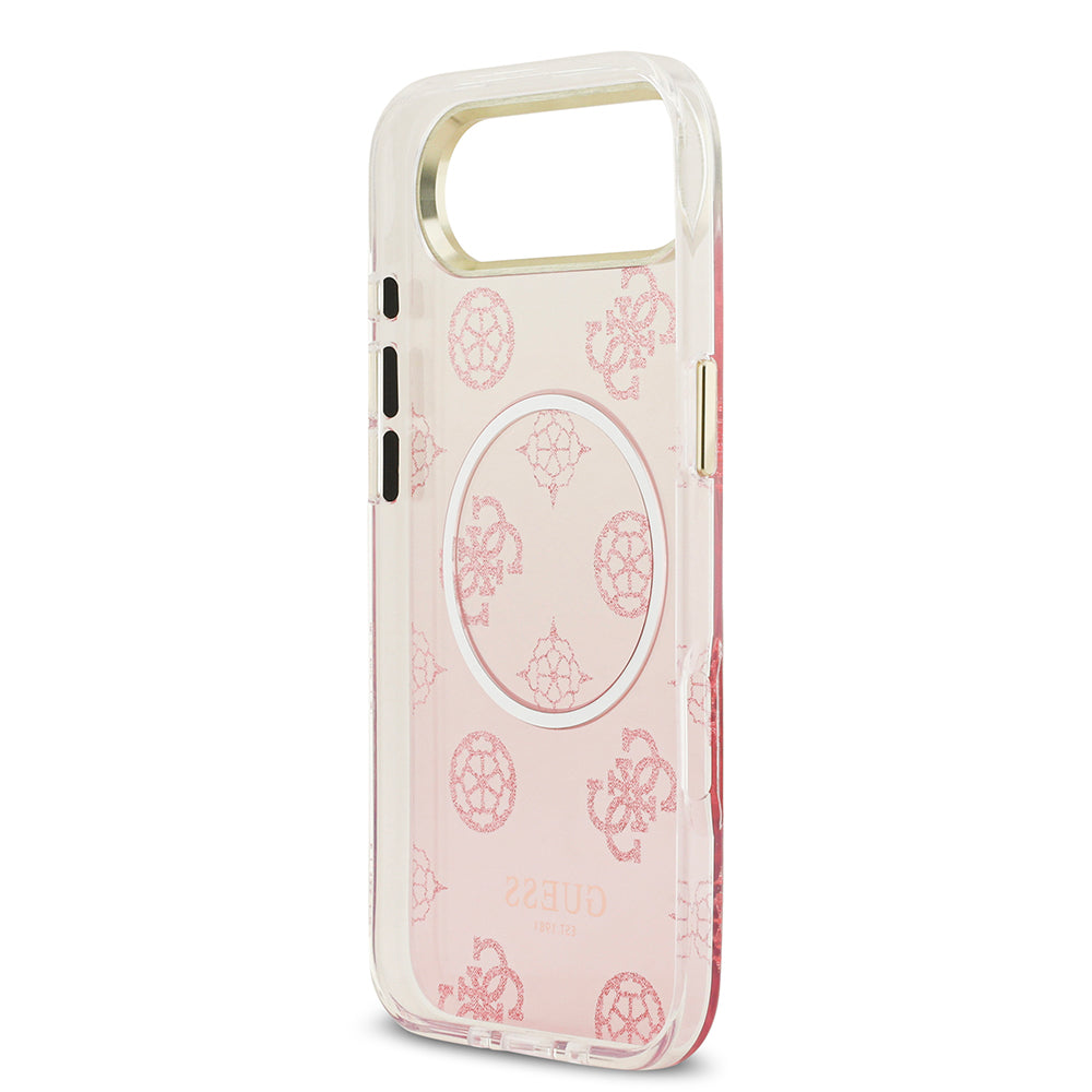 Apple iPhone 17 Air Kılıf Guess Simli Peony Desenli M-safe Şarj Özellikli Sert Silikon Kapak Pembe