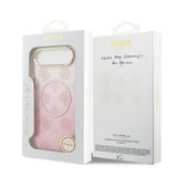 Apple iPhone 17 Air Kılıf Guess Simli Peony Desenli M-safe Şarj Özellikli Sert Silikon Kapak Pembe