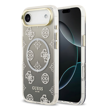 Apple iPhone 17 Air Kılıf Guess Simli Peony Desenli M-safe Şarj Özellikli Sert Silikon Kapak Siyah