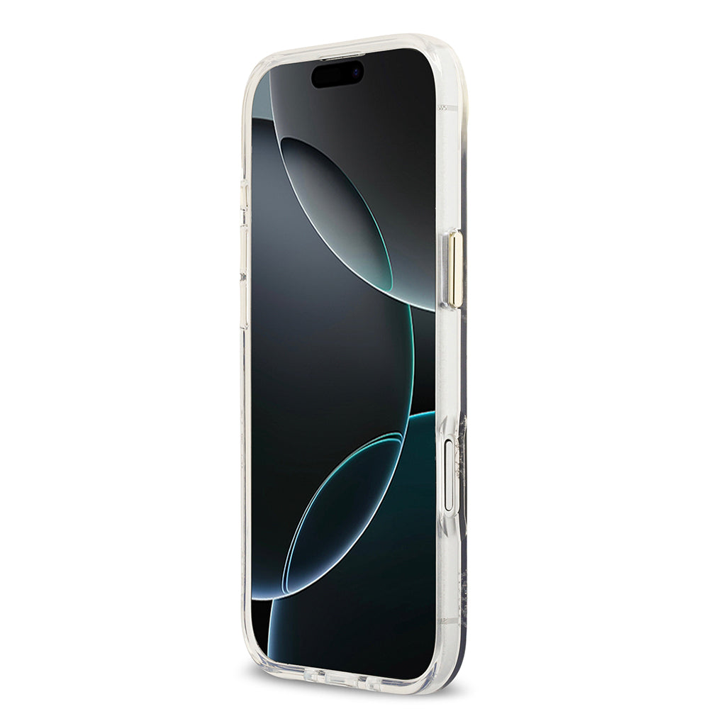 Apple iPhone 17 Air Kılıf Guess Simli Peony Desenli M-safe Şarj Özellikli Sert Silikon Kapak Siyah