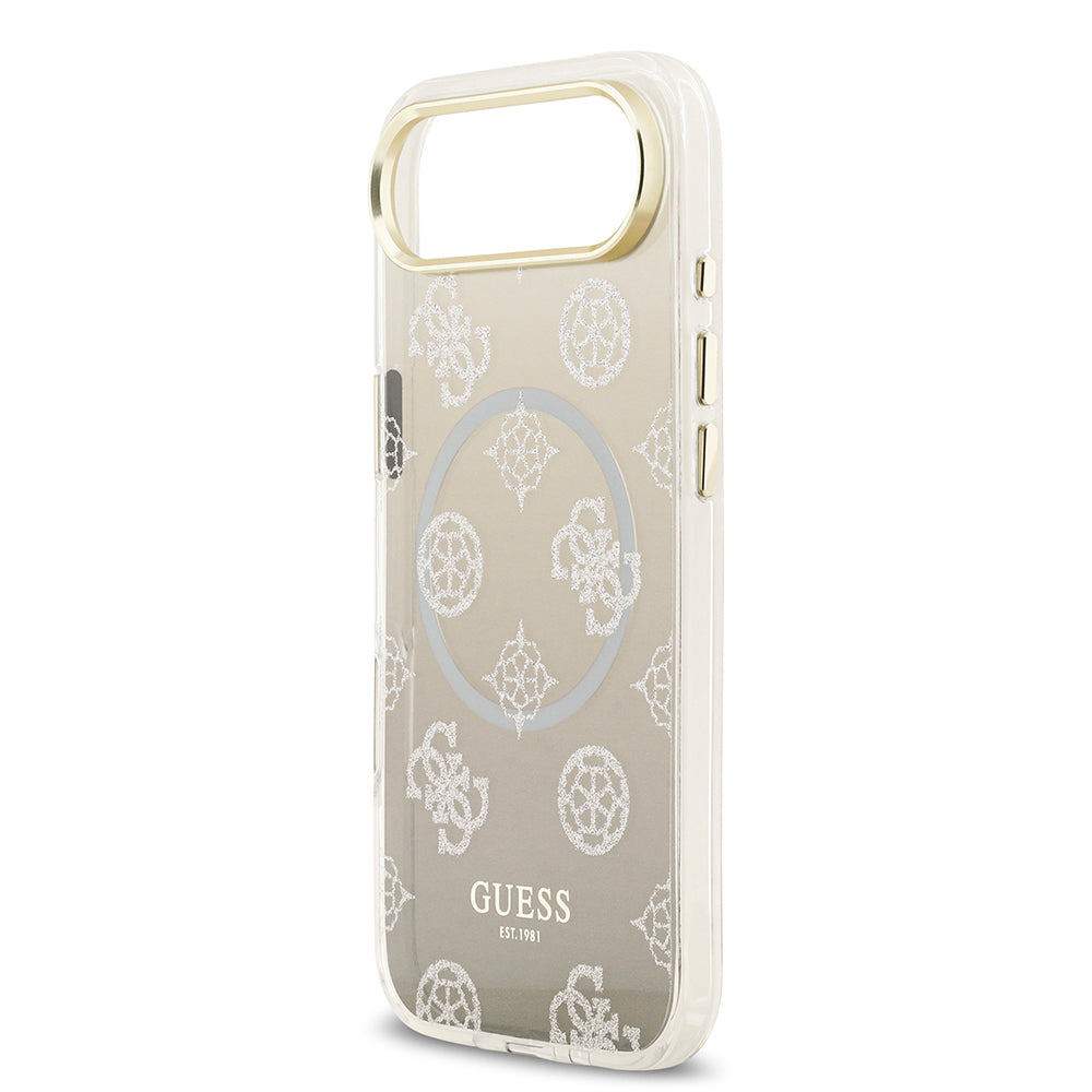 Apple iPhone 17 Air Kılıf Guess Simli Peony Desenli M-safe Şarj Özellikli Sert Silikon Kapak Siyah