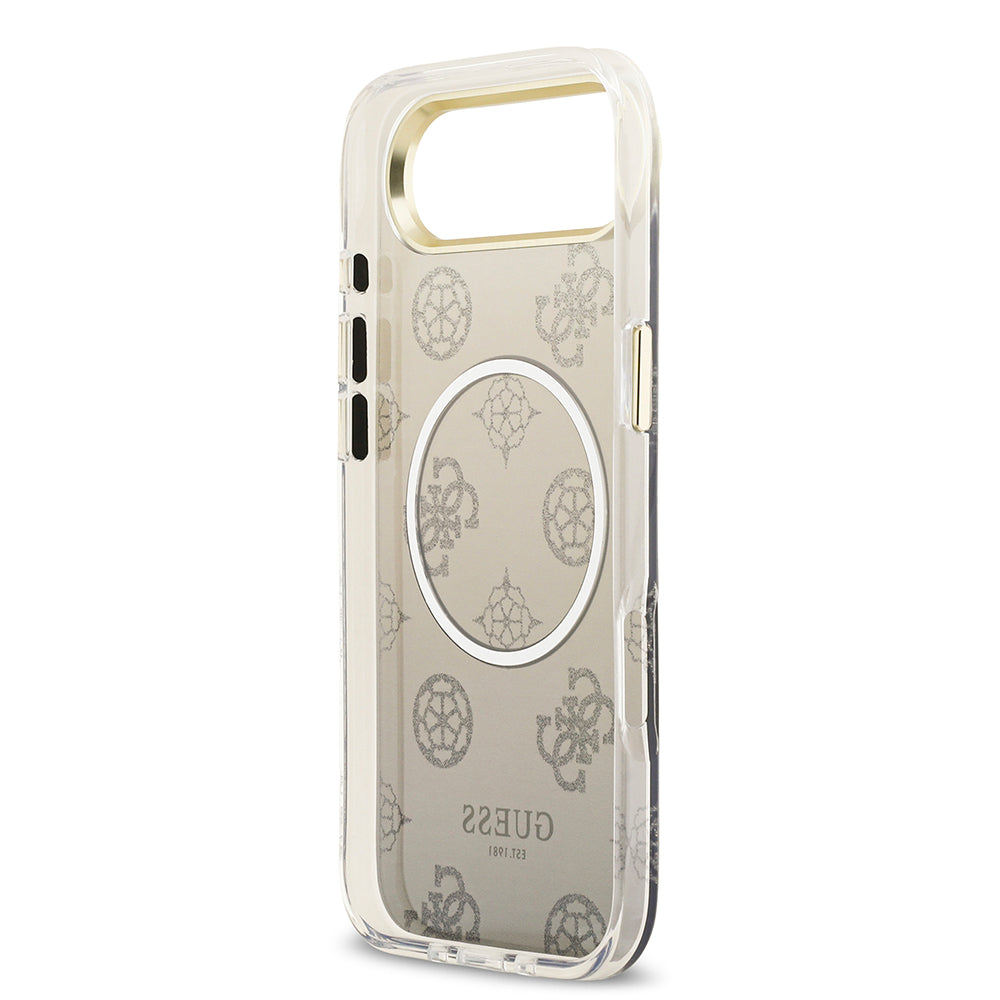 Apple iPhone 17 Air Kılıf Guess Simli Peony Desenli M-safe Şarj Özellikli Sert Silikon Kapak Siyah