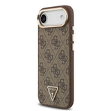 Apple iPhone 17 Air Kılıf M-Safe Şarj Özellikli Guess Gold Metal Kamera Çerçeveli Taşlı Üçgen Logolu Kapak Kahverengi