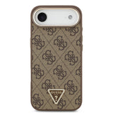Apple iPhone 17 Air Kılıf M-Safe Şarj Özellikli Guess Gold Metal Kamera Çerçeveli Taşlı Üçgen Logolu Kapak Kahverengi