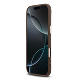 Apple iPhone 17 Air Kılıf M-Safe Şarj Özellikli Guess Gold Metal Kamera Çerçeveli Taşlı Üçgen Logolu Kapak Kahverengi