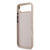 Apple iPhone 17 Air Kılıf M-Safe Şarj Özellikli Guess Gold Metal Kamera Çerçeveli Taşlı Üçgen Logolu Kapak Pembe