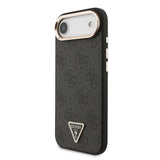 Apple iPhone 17 Air Kılıf M-Safe Şarj Özellikli Guess Gold Metal Kamera Çerçeveli Taşlı Üçgen Logolu Kapak Siyah