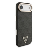 Apple iPhone 17 Air Kılıf M-Safe Şarj Özellikli Guess Gold Metal Kamera Çerçeveli Taşlı Üçgen Logolu Kapak Siyah