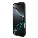 Apple iPhone 17 Air Kılıf M-Safe Şarj Özellikli Guess Gold Metal Kamera Çerçeveli Taşlı Üçgen Logolu Kapak Siyah