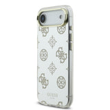 Apple iPhone 17 Air Kılıf M-Safe Şarj Özellikli Guess Metal Kamera Çerçeveli Peony Simli Aynalı Kapak Gold