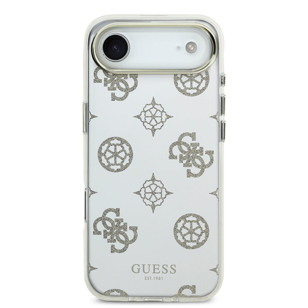 Apple iPhone 17 Air Kılıf M-Safe Şarj Özellikli Guess Metal Kamera Çerçeveli Peony Simli Aynalı Kapak Gold
