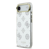 Apple iPhone 17 Air Kılıf M-Safe Şarj Özellikli Guess Metal Kamera Çerçeveli Peony Simli Aynalı Kapak Gümüş