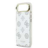 Apple iPhone 17 Air Kılıf M-Safe Şarj Özellikli Guess Metal Kamera Çerçeveli Peony Simli Aynalı Kapak Gümüş