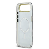 Apple iPhone 17 Air Kılıf M-Safe Şarj Özellikli Guess Metal Kamera Çerçeveli Peony Simli Aynalı Kapak Gümüş